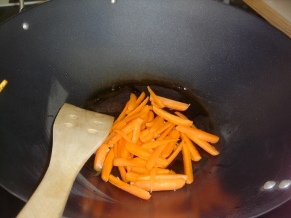 When the oil is heated, add the carrots... 